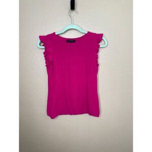 Ann Taylor Petite Womens Pink Ruffle Sleeve Top Small Cotton Blend sleeveless